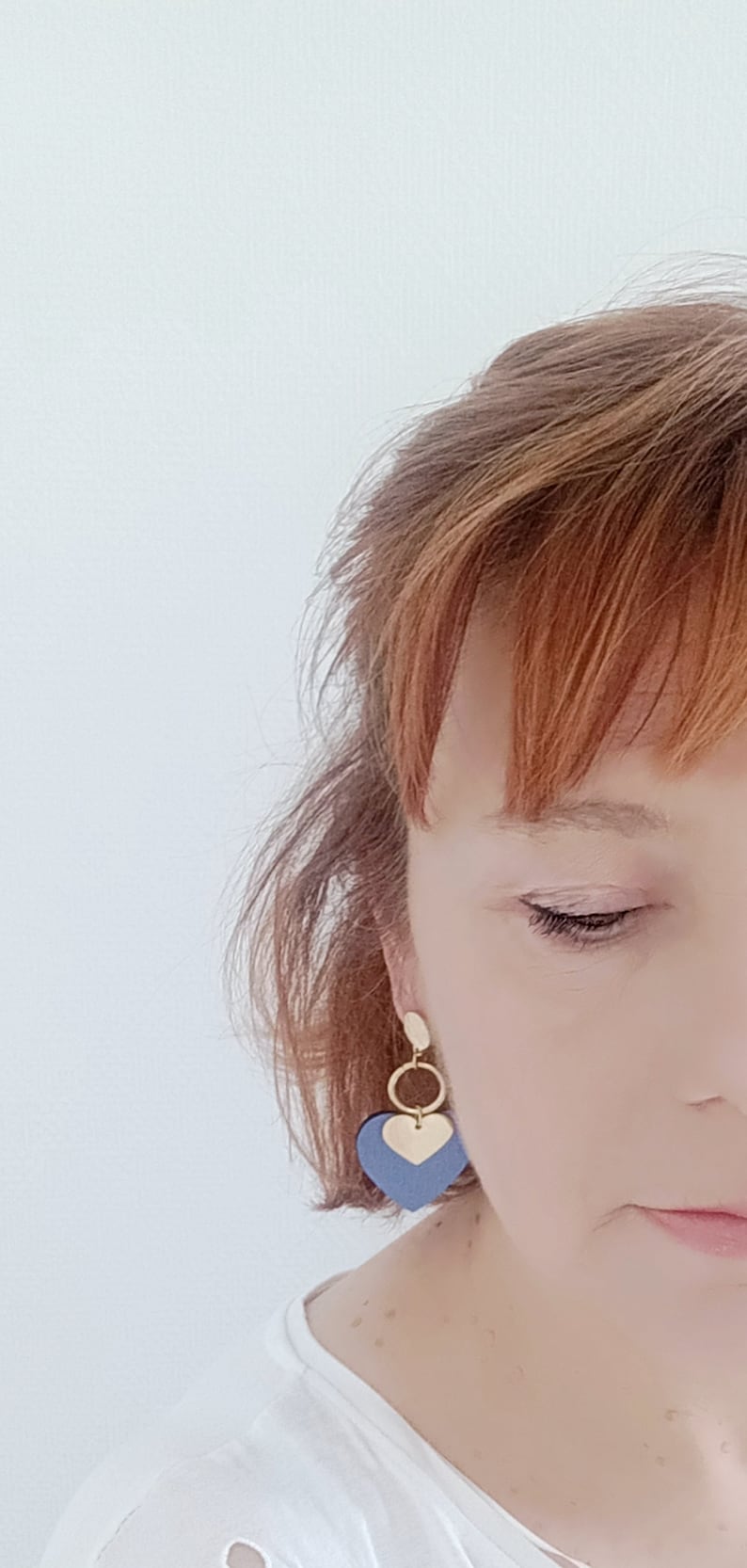 Love heart earrings in metallic blue leather Women's jewelry Wedding gift, parties, Christmas jewelry, Valentine's Day, leather wedding AGATIZ image 3