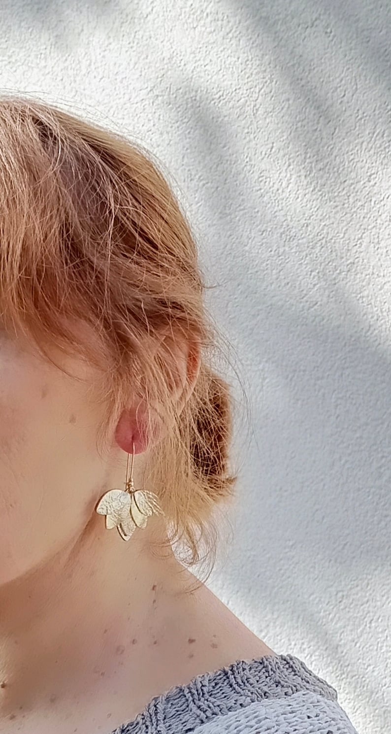 Boucles d'oreilles Capucine en nuances cuir doré or Bijoux pour femme, cadeaux mariage, cadeau fête de Noël Création artisanale Agatiz image 4