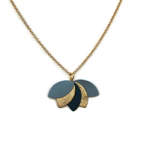Blue-gray, duck blue and gold lotus flower leather necklace - Women&#39;s jewelry - Gift ideas for women - AGATIZ