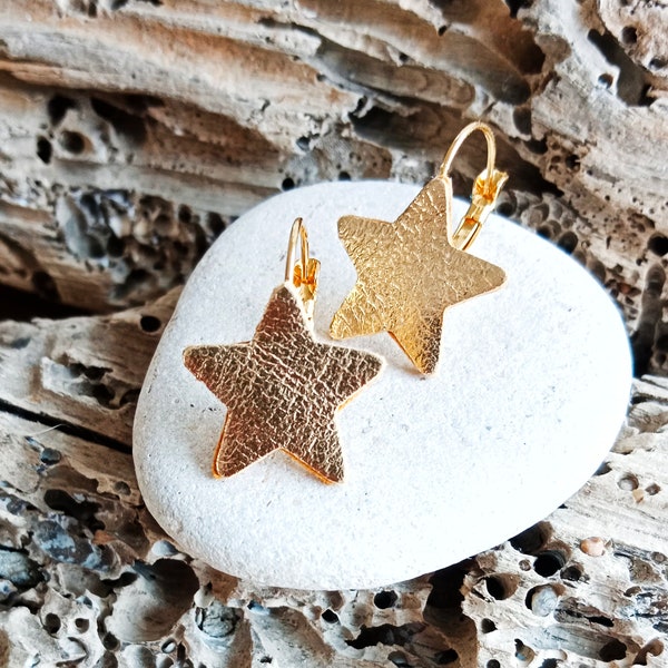 Dormeuse star earrings in gold and gold leather - Women's jewelry, wedding gifts, witness gifts, ceremonies - Agatiz