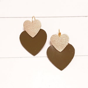 LUX heart earrings in olive green patent leather - Leather jewelry Women&#39;s leather jewelry Original gift for women, Christmas jewelry ceremony Agatiz