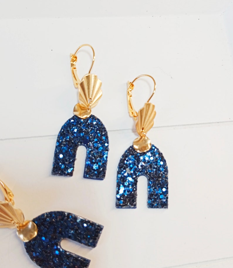 Rainbow earrings leather sequins blue and gold Gift idea witness wedding Gift Mother's Day gift jewelry woman Christmas Agatiz image 3