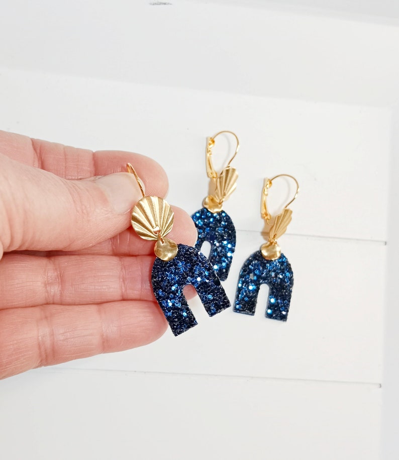 Rainbow earrings leather sequins blue and gold Gift idea witness wedding Gift Mother's Day gift jewelry woman Christmas Agatiz image 2