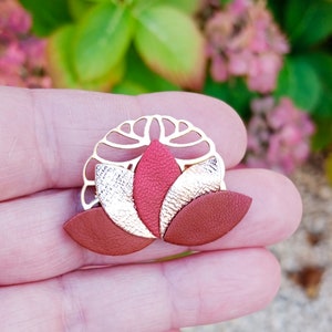 Lotus flower leather brooch, red rose gold terracotta leather Women's jewelry Wedding jewelry, Mother's Day gift, Christmas gift AGATIZ image 2