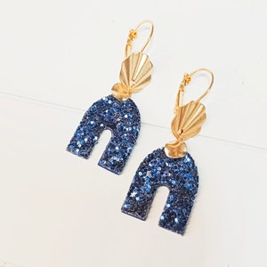 Rainbow earrings leather sequins blue and gold Gift idea witness wedding Gift Mother's Day gift jewelry woman Christmas Agatiz image 1