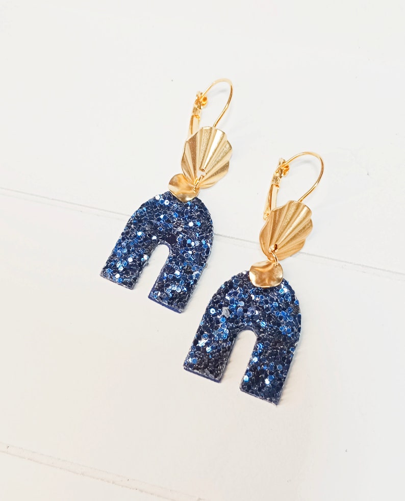 Rainbow earrings leather sequins blue and gold Gift idea witness wedding Gift Mother's Day gift jewelry woman Christmas Agatiz image 1