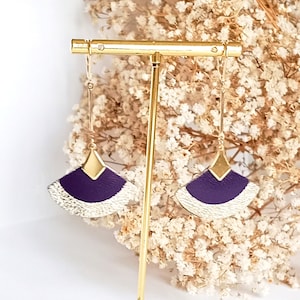 Purple and gold leather fan earrings - Gold plated - Women&#39;s jewelry, wedding gifts, Mother&#39;s Day gift - Agatiz