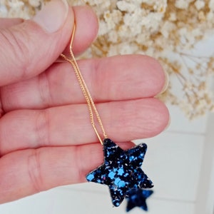 Star earrings with gold thread and blue glitter and gold leather Jewelry for women, wedding gifts, witness gifts, ceremonies Agatiz image 2