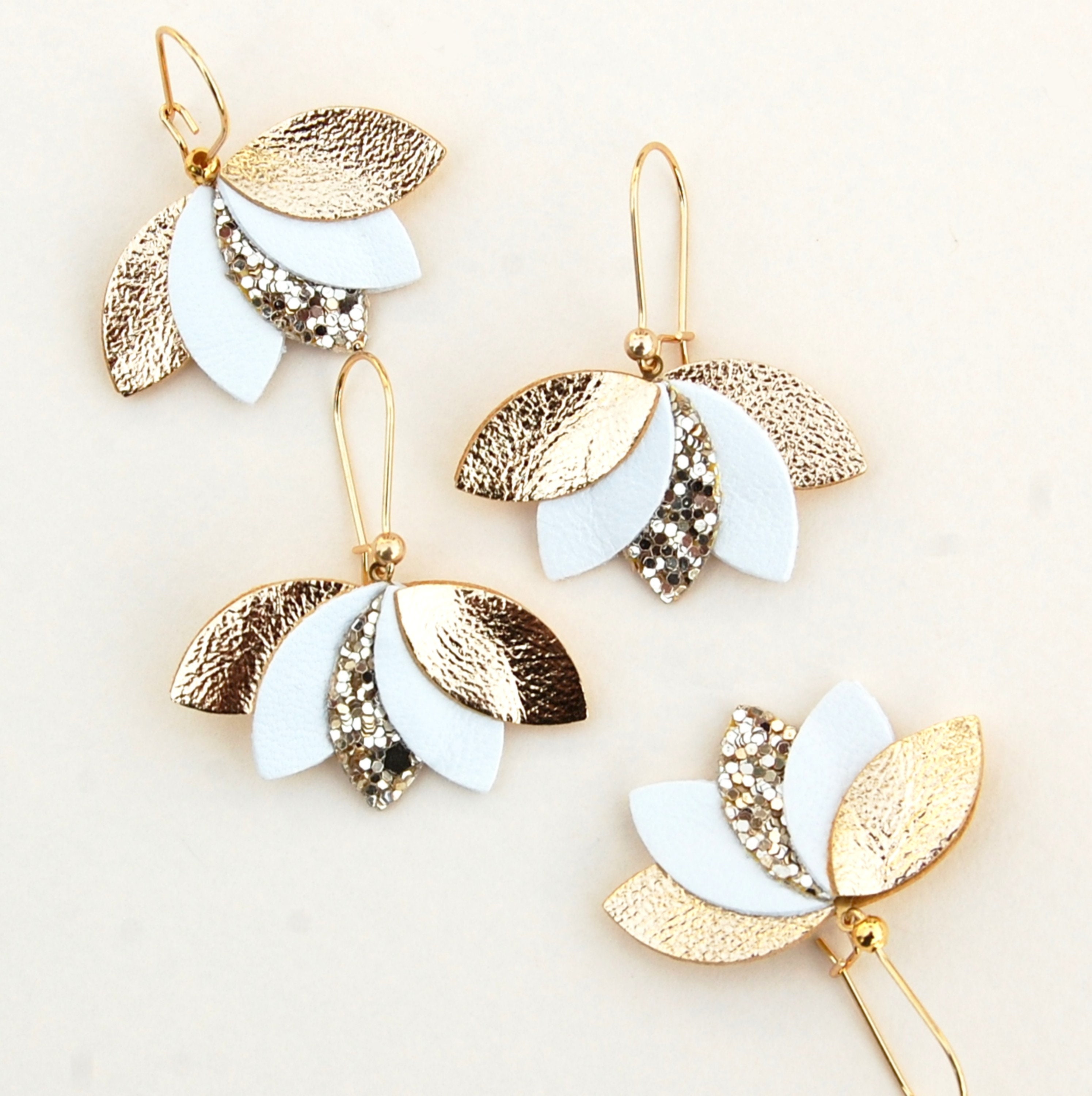Eglantine Earrings in White and Gold Leather Women's Jewelry
