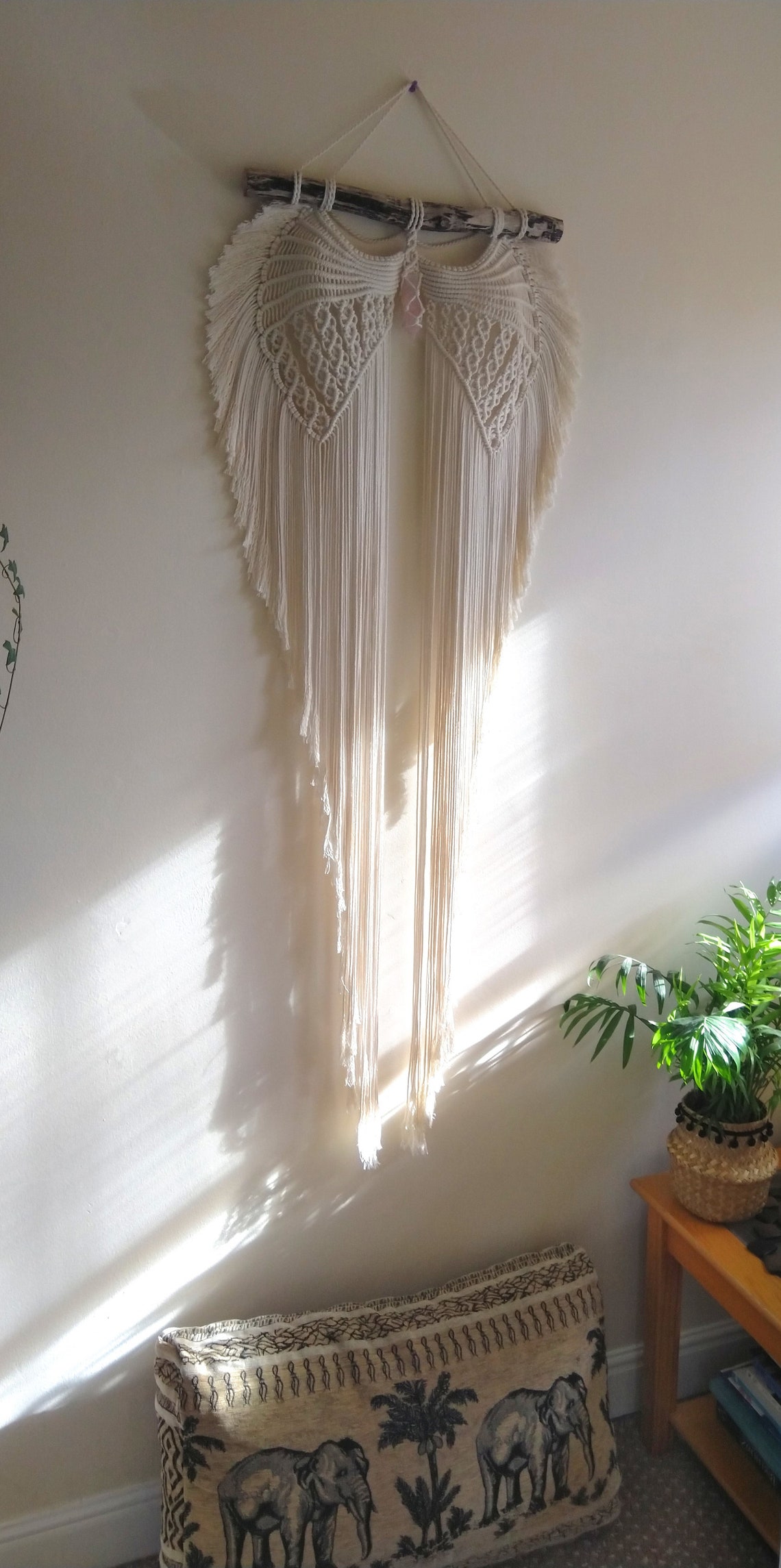 Large Macrame Angel Wings Wall Hanging Rose Quartz Macrame Etsy