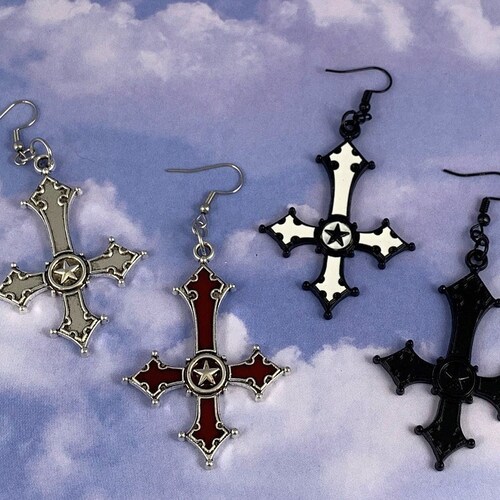 Upside down cross diamond earrings Clearance