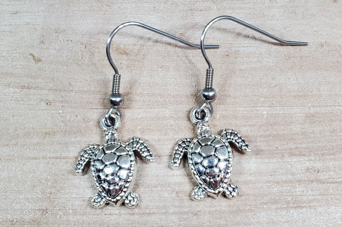 Sea Turtle Earrings Turtle Charm Earrings Ocean Earrings | Etsy