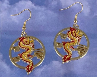 Dragon Earrings  Large Cut Out Design  Gold Tone 