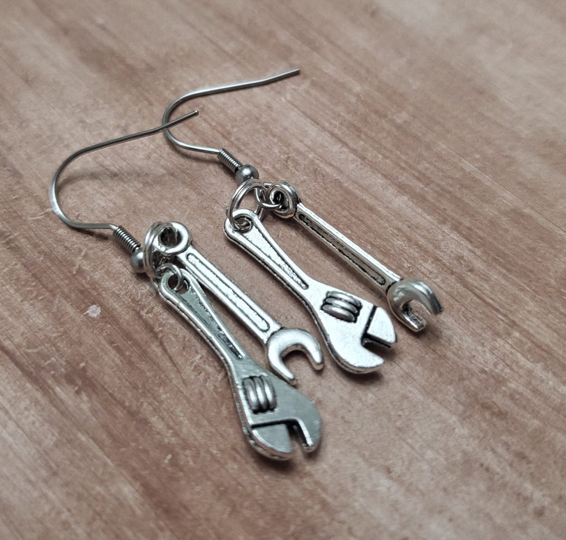 Tool Earrings Silver Adjustable Wrench Fun Earrings Dangle Etsy