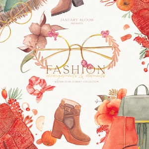 aquarela outono moda clipart ilustração floral outono blogueiro estilo de rua mochila folha folhas digital png download instantâneo