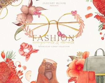 Aquarelle automne mode clipart illustration floral automne blogueur street style sac à dos feuille feuilles numérique png