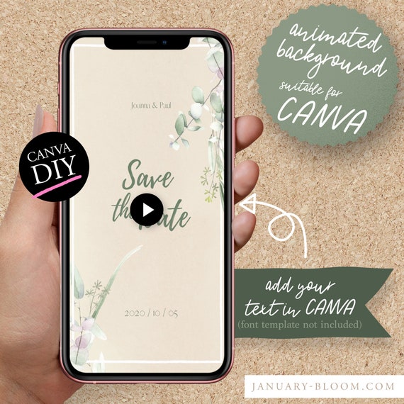 DIY Animated Story Video invitation for CANVA | pastel watercolor spring foliage frame Save the Date Celebration eucalyptus leaf line art