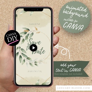 DIY Animated Instagram Story Video invitation for CANVA | wedding Save the Date Celebration card Birthday watercolor foliage & gold wreath
