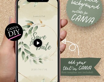 DIY-geanimeerde Instagram Story Video-uitnodiging voor CANVA | bruiloft Save the Date Vieringskaart Verjaardag aquarel gebladerte en gouden krans