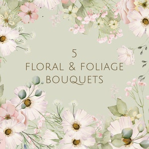 acquerello fogliame floreale morbido rosa blush digitale bouquet ghirlanda delicato clipart illustrazione matrimonio moderno fioraio PNG disegnato a mano