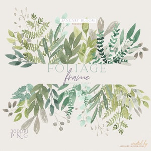 aquarelle feuillage haut bas cadre clipart composition verdure moderne feuilles couronne feuille perdre esthétique DIY digital png téléchargement instantané