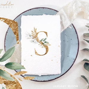 Watercolor Foliage ALPHABET Gold Eucalyptus Digital Lettering Clipart ...