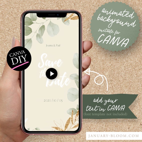DIY Animated Story Video invitation for CANVA | pastel watercolor spring foliage frame Birthday digital card eucalyptus leaf golden line art