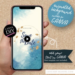 Convite de vídeo de história animada do Instagram DIY para CANVA | Casamento salve a data celebração cartão DIY aniversário ouro aquarela folhagem guirlanda
