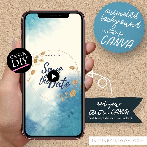 DIY Animated Instagram Story Video invitation for CANVA | wedding Save the Date Celebration DIY card Birthday gold watercolor foliage wreath