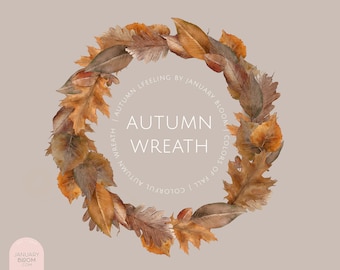 watercolor autumn leaf wreath, foliage fall wreath, thanksgiving wreath illustration, hand painted autumn wreath, brown leaves PNG wreath