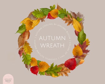 watercolor autumn leaf wreath, colorful fall wreath, thanksgiving wreath illustration, hand painted autumn wreath, autumn leaves PNG wreath