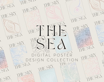 Modern Seashell Line Art Design Poster - DIGITAL printable art soft, minimalistic poster collection for interior gift or print sea & coral