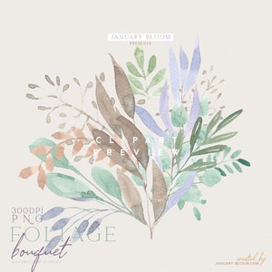 aquarelle bouquet clipart composition moderne de verdure feuilles feuilles perdent esthétique DIY téléchargement instantané png instantanée