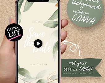 DIY-geanimeerde verhaalvideo-uitnodiging voor CANVA | pastel aquarel lente gebladerte lijst Save the Date Celebration eucalyptusblad gouden kaart