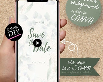 DIY Animated Story Pin invitation for CANVA | pastel watercolor spring foliage frame Save the Date Celebration eucalyptus leaf illustrations