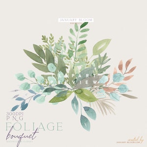 aquarelle feuillage bouquet clipart composition verdure moderne feuilles feuille perdre esthétique DIY digital png téléchargement instantané