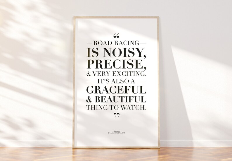 On Any Sunday Movie Quote Poster 'ROAD RACING' Typography 1970s Classic