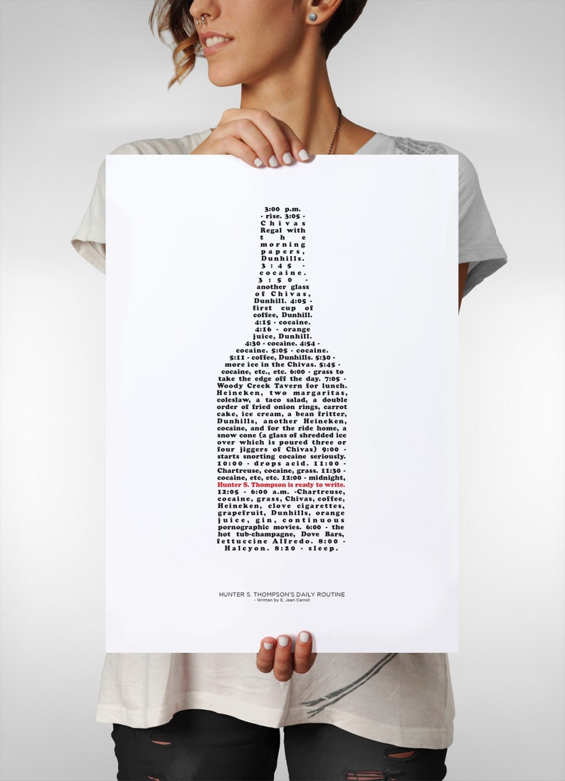 Cool Hunter Thompson DAILY ROUTINE Original Design Famous | Etsy