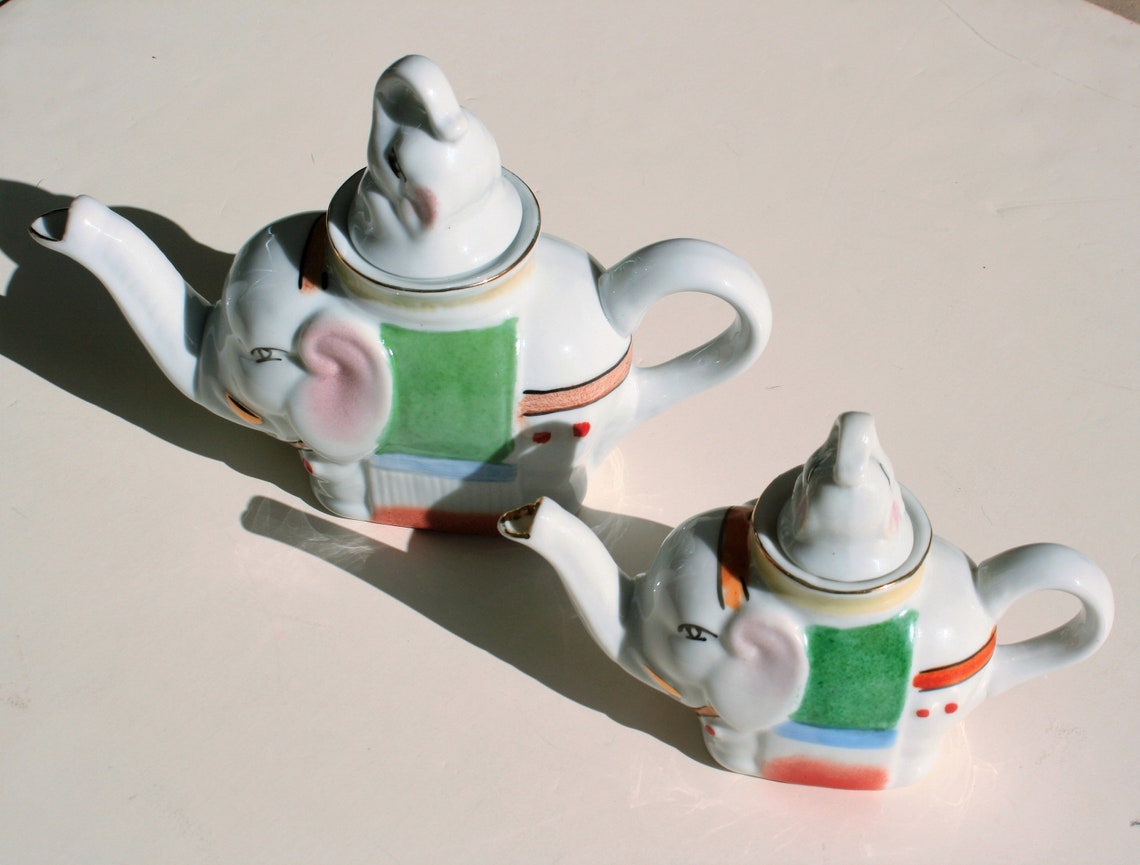 Elephant Teapots Handpainted Made in China Vintage Tea Party Etsy