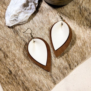 Pinched Layered Brown White Leather Earrings