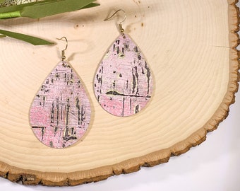 Leather Earrings Teardrop Pink Western Rustic Boho Distressed Dangle Handmade Earrings