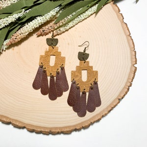 Chandelier Leather Earrings, Western Geometric Boho Earrings, Handmade