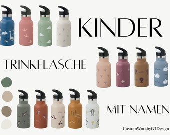 Kinder Trinkflasche aus Edelstahl mit Namen personalisiert / graviert -  ein tolles Geschenk zu Weihnachten, Geburtstag, Kita-Start