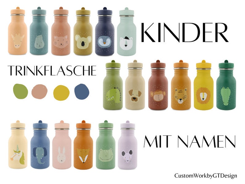 Children's drinking bottle made of stainless steel personalized / engraved with name a great gift for Christmas, birthday, starting daycare image 1