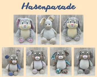 Hase / Schmusehase - Personalisiertes Kuscheltier -Plüschtier zur Geburt/Taufe, zum Geburtstag, Ostern u viel mehr individuell bestickt