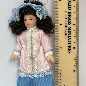 1:12 Vintage Dollhouse Miniature Doll~Victorian Girl~Pink and Blue Dress~All Porcelain~Posable~4”Tall~Free Shipping USA