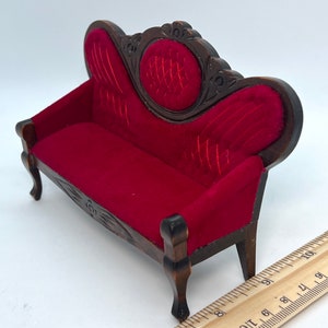 1:12 Vintage Victorian Dollhouse Miniature Living Room Furniture~Red Velvet Living Room Furniture~Settee~Wooden~Free Shipping USA