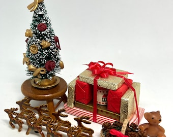 1:12 Vintage Dollhouse Miniature Holiday Christmas Decoration~Christmas Tree~Christmas Presents~Gifts~Free Shipping USA