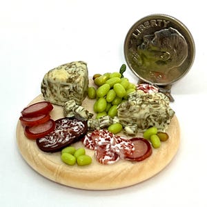 1:12 Artisan Cutting Board~Charcuterie Board~Grapes Cheese Salami~Dollhouse Miniature Food~Signed~Free Shipping USA