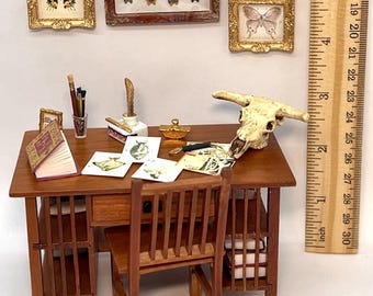 Bureau Et Chaise Miniature 1/12 Pour Maison De Poupée - Style Milieu De Siècle